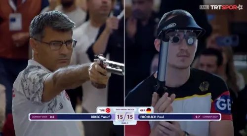 ▲土耳其神射手大叔迪凱齊在金牌戰中開出決勝最後一槍。（圖／X@trtsporyildiz）