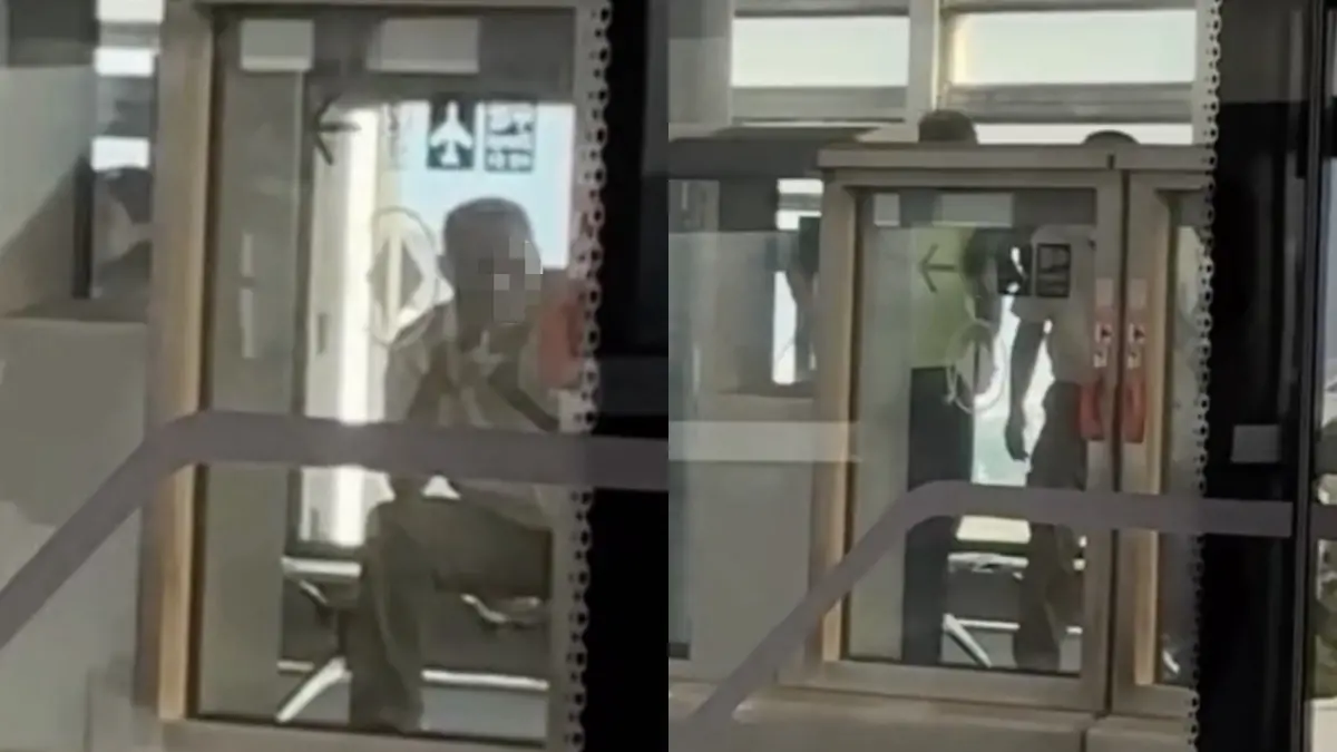 ▲今天上午，機場捷運A11坑口站保全，發現有一名男性旅客於月台吸菸與嚼食檳榔，保全上前勸阻沒想到被男子毆打。（圖／翻攝爆料公社臉書）