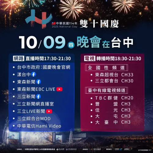 ▲「2025國慶晚會在台中」直播資訊一覽（圖／台中市政府提供）