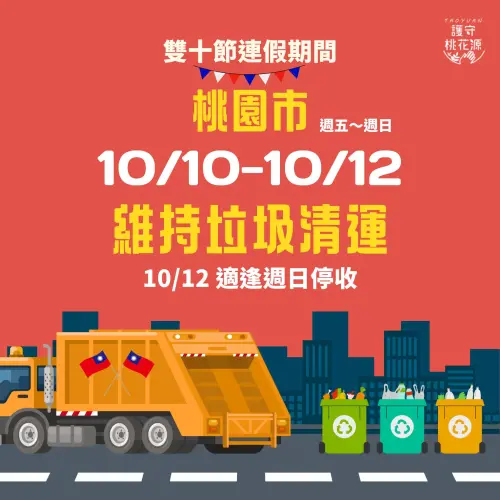 ▲桃園市國慶日正常清運垃圾，10/12周日市清潔隊例休，沒有收垃圾和回收。（圖／桃園市環保局提供）