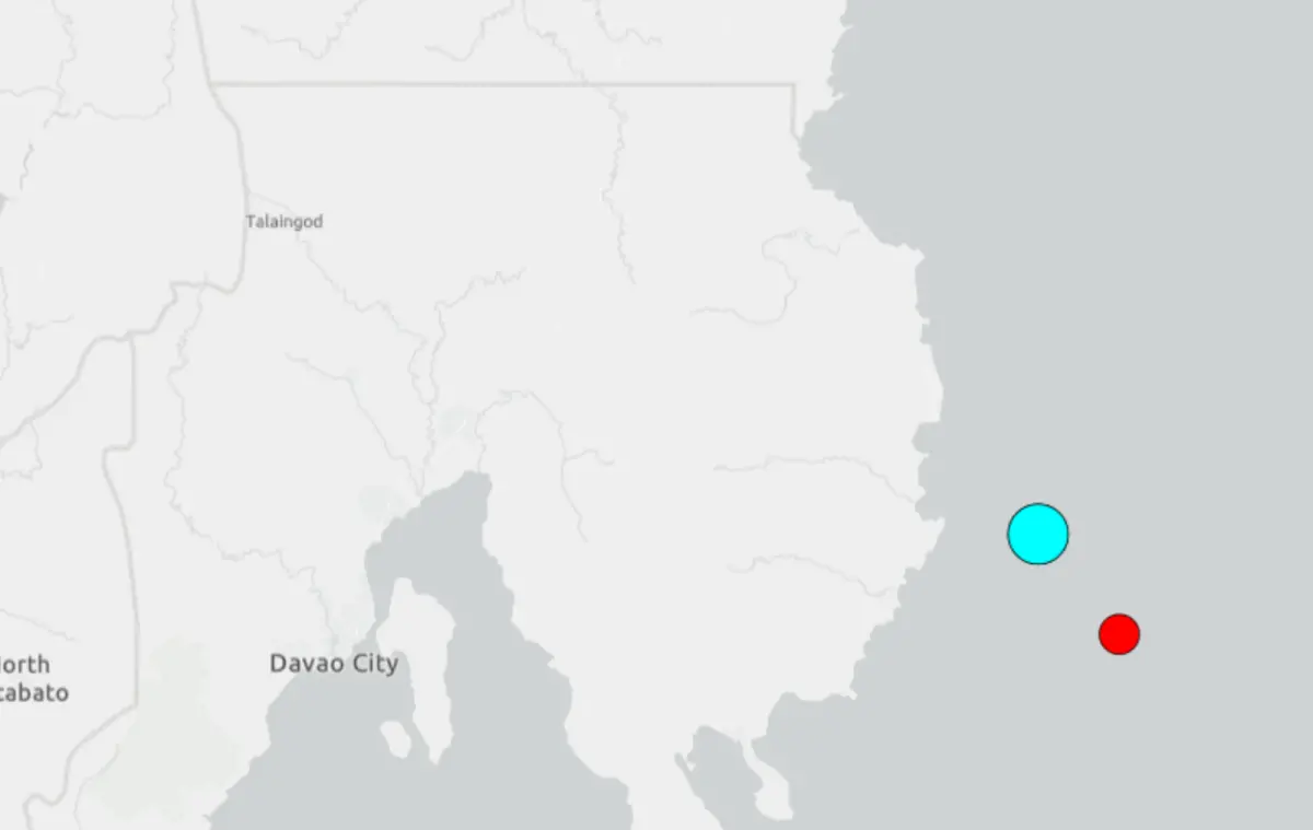 ▲菲律賓南部海域，10日上午9點43分，發生規模7.4強震，之後又接連發生幾起餘震。（地理位置示意圖／擷取自USGS）