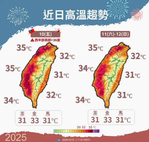 ▲雙十國慶連假天氣狀況。（圖／中央氣象署cwa.gov.tw）