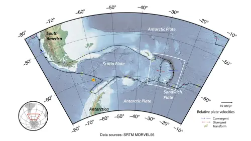 ▲德雷克海峽為南極板塊與斯科特板塊（Scotia Plate）主要碰撞帶。（圖／郭鎧紋提供）