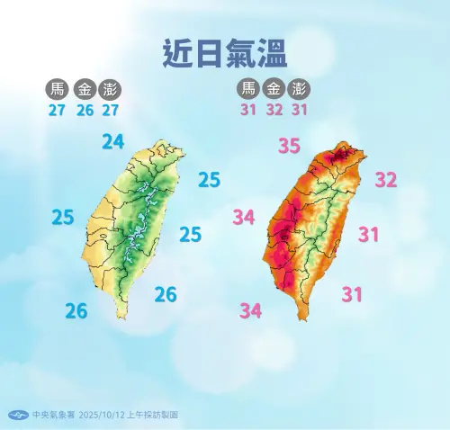 ▲台灣白天溫度偏高的情況要再維持一週，早晚低溫會先慢慢下滑，下週末東北季風來襲，變涼會更有感。（圖／中央氣象署cwa.gov.tw）