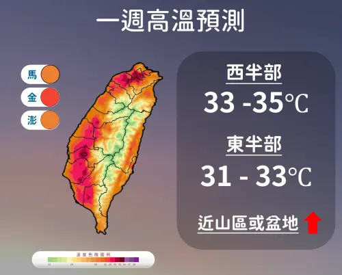 ▲台灣白天溫度偏高的情況要再維持一週，早晚低溫會先慢慢下滑，下週末東北季風來襲，變涼會更有感。（圖／中央氣象署cwa.gov.tw）