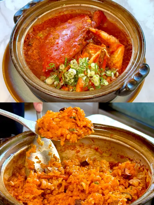 ▲「禿油蟹黃紅蟳撈飯」一上桌散發濃郁香氣，將所有美味徹底拌勻就可開動。（圖／記者蕭涵云攝）