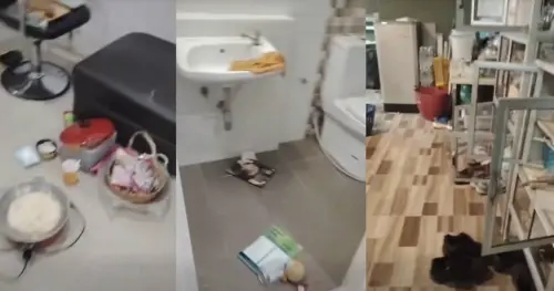 ▲泰國烏隆他尼府發生離奇闖空門案，女子在他人家中洗澡做飯，屋內一片狼藉。（圖／翻攝自臉書）