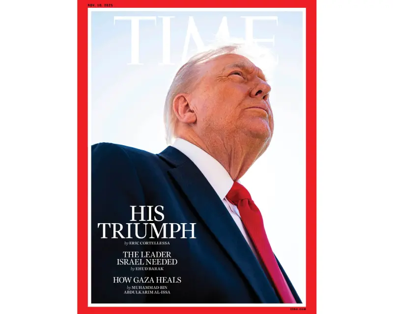 ▲美國「時代雜誌」（TIME）發布以美國總統川普為主角的下一期封面，不過照片卻讓川普非常不滿意。（圖／翻攝自X@TIME）