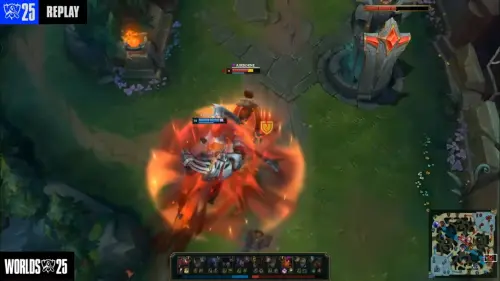 ▲ 12分鐘車長Driver的賽恩又在下路單殺FNC的塔莉雅，讓世界見證台灣藤原拓海的厲害。（圖／lol esport）