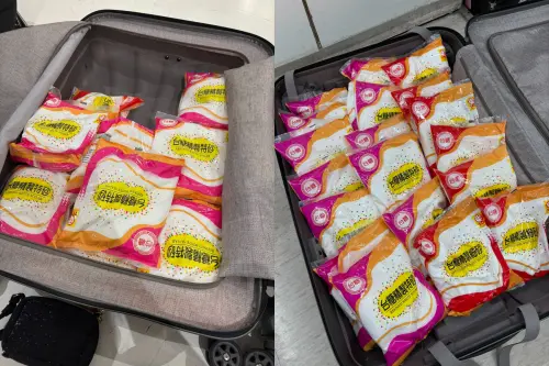 ▲池田喬俊前陣子攜帶20包台灣砂糖返回台灣，在行李箱內塞爆了「台灣精緻細沙」與「台灣精緻特砂」兩種款式砂糖，粗估重達20公斤，沒想到被台灣海關關切，抵達日本後甚至還被緝毒犬調查。（圖／池田喬俊X@pomedamourtokyo）