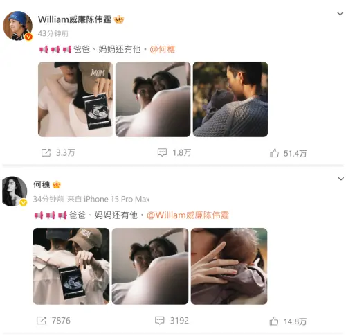 ▲陳偉霆、何穗（圖／陳偉霆、何穗微博）