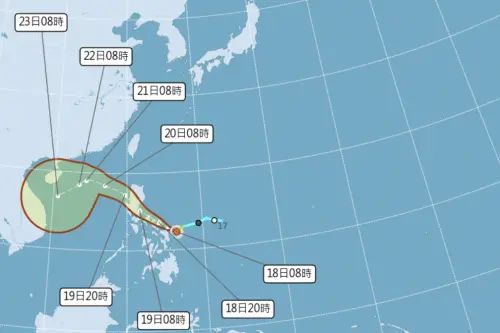 ▲今年第24號颱風「風神」，路徑往西北移動，不會直接侵襲台灣。（圖／中央氣象署cwa.gov.tw）