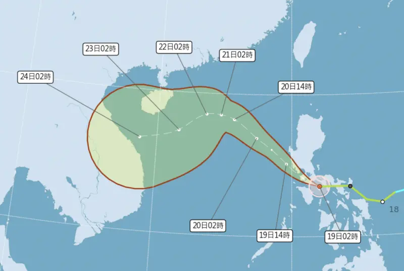 ▲今年第24號颱風「風神」，路徑往西北移動，不會直接侵襲台灣，但外圍環流搭配東北季風，持續替北部、東部帶來豪雨。（圖／中央氣象署cwa.gov.tw）