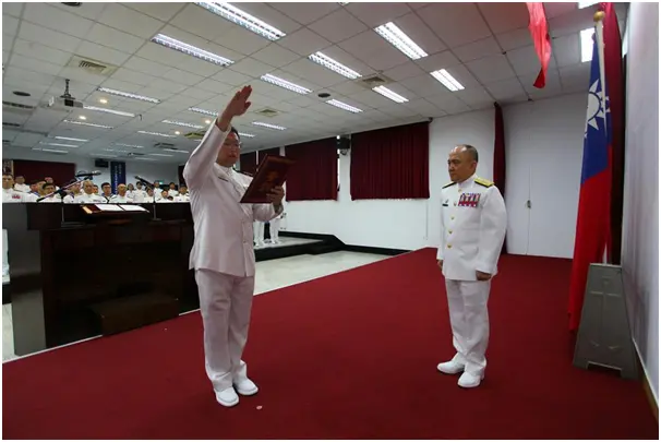 ▲大氣海洋局長林蒼玉2023年10月舉行上任布達典禮。（圖／翻攝自海軍全球資訊網）