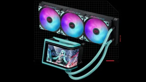 ▲初音未來特別版水冷散熱器搭載 6.67 吋 AMOLED 顯示器，透過專屬軟體即可直覺操控。（圖／欣亞數位）