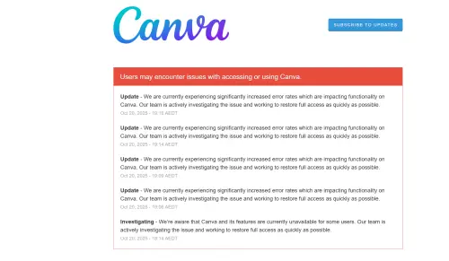 ▲Canva官方表示，正在積極搶修中。（圖／Canva官網）