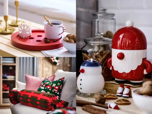 ▲IKEA開賣VINTERFINT聖誕系列，鈕扣托盤499元、糖果靠枕699元、雪人蠟燭199元、聖誕老人附蓋萬用罐499元。（圖／IKEA提供）