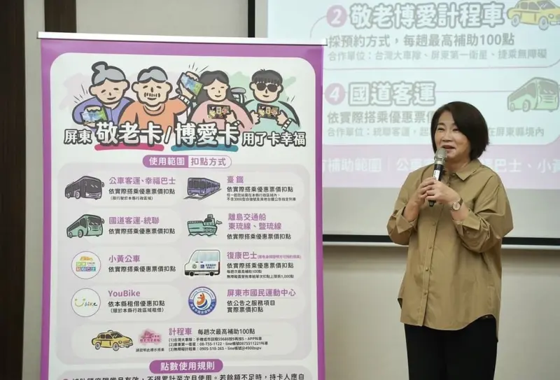▲屏東縣敬老、博愛卡五大升級！縣長周春米宣布11月起每月點數翻倍至1000點。（圖／屏東縣政府）