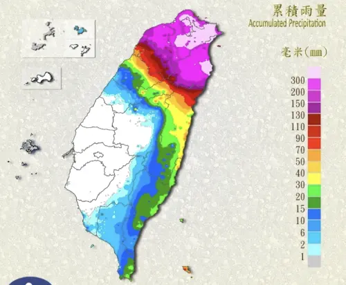 ▲共伴效應不斷朝北台灣轟炸雨彈，迎風面的北部、東北部一帶的累積雨量非常可觀。（圖／中央氣象署cwa.gov.tw）