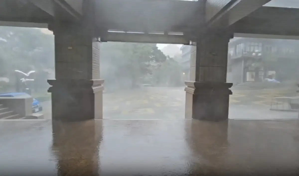 ▲位於台北市陽明山的文化大學昨（20）日就已宣布今日（10/21）採遠距教學方式進行，但行政同仁維持正常上班。有文化大學職員PO出今日上午的恐怖風雨。（圖／翻攝自Threads@max_sunnyboy）