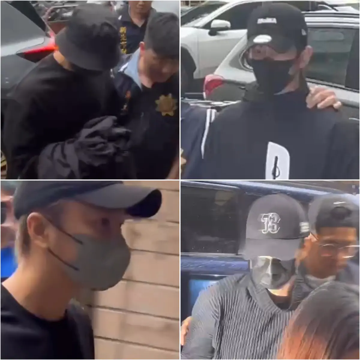 ▲藝人陳柏霖（左上）、修杰楷（右上）、書偉（左下）、小杰（右下）因為涉嫌逃兵，移送新北地檢署複訊。（圖／翻攝畫面）