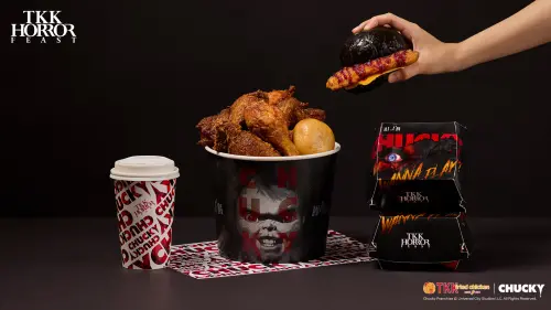 ▲頂呱呱萬聖節《鬼娃恰吉》炸雞派對組合、雙醬鱈魚黑堡開吃。（圖／頂呱呱提供）