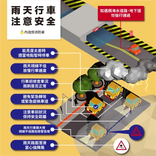 ▲消防署提醒雨天行車安全須知。（圖／消防防災館）