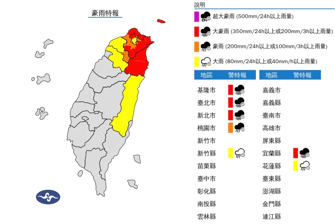 快訊／下班路注意！氣象署「最新大豪雨警戒區」 雨勢持續到明早