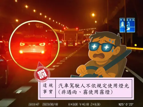 ▲沒下雨、沒起霧時亂開霧燈，在高速公路上最重會被罰6000元。（圖／國道公路警察局臉書）