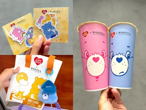 ▲五桐號Care Bears貼紙包、保冷袋，指定消費免費送。（圖／記者蕭涵云攝）