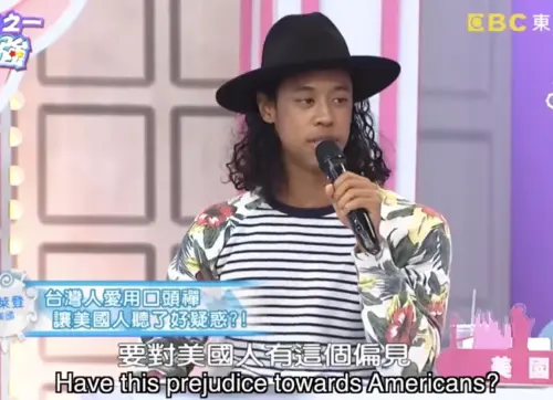 Comedian Brandon O’Neal jokes about “American Time” on a Taiwanese talk show. (Brandon O’Neal, Facebook)
