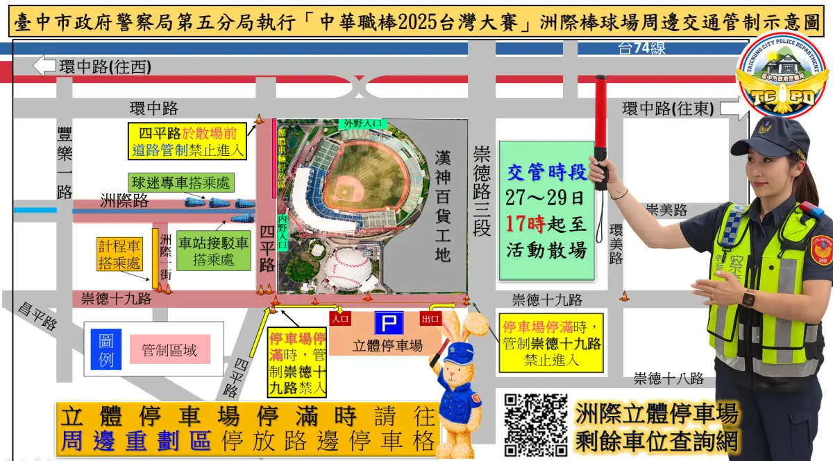 中華職棒2025台灣大賽在洲際 27日起交通管制