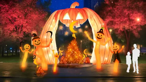 ▲「鬼面南瓜人」有著一顆燃燒著地獄之火的南瓜頭顱。（圖／翻攝桃園萬聖城官網）