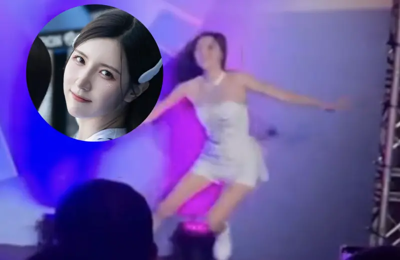 ▲南珉貞（如圖）在跳〈疾風街道〉時因為鞋底太滑，扭到腳踝跌坐在地，影片在網路上瘋傳，秀秀子看了也說「嚇死我了」。（圖／翻攝自Threads minjeong_w_）