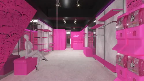 ▲全新西門町門市以品牌標誌性的粉紅色為核心，空間內充滿粉色霓虹燈，營造帶有復古氛圍的潮流場景。（圖／品牌提供）