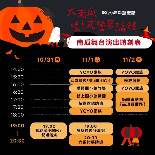 ▲「2025高雄萬聖節喂！武營來搞怪」相關活動一覽（圖／雄愛學-高雄市政府教育局）