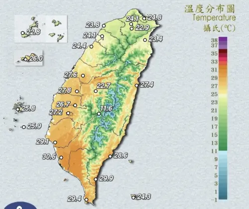▲近期北台灣受東北季風影響，氣溫普遍偏涼，中南部則是尚未受到影響，因此南部溫差相當明顯。（圖／中央氣象署cwa.gov.tw）