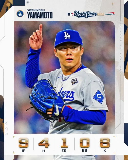 ▲山本由伸以105球完投全場，投出近乎完美的壓制力，送出8次三振，只被敲4支安打失1分。（圖／取自MLB X）