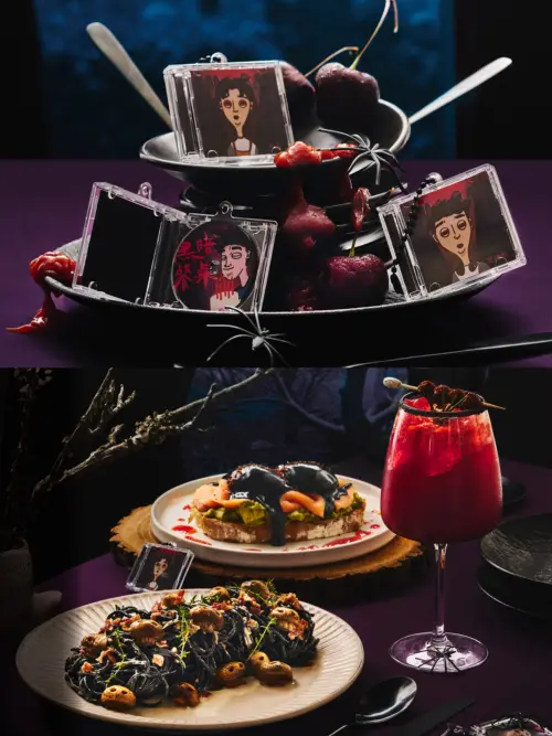 ▲貳樓開吃萬聖節餐點，送《偷聽史多利》恐怖鬼故事迷你盲盒。（圖／貳樓提供）