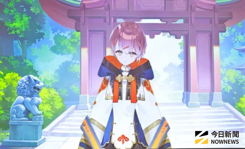 ▲橘子集團攜手霹靂國際，打造AI虛擬偶像節目《結緣金》，主持人宮祈緣（如圖）在現場跟大家互動。（圖／記者吳翊緁攝）