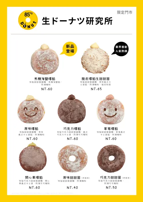 ▲85度C生甜甜圈最新8款口味，一圖看懂。（圖／85度C提供）