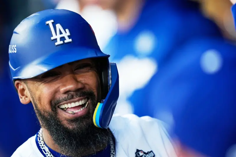 ▲美國職業棒球大聯盟（Major League Baseball）洛杉磯道奇隊外野手「西語老師」赫南德茲（Teoscar Hernandez）驚傳可能被交易。（圖／美聯社／達志影像）