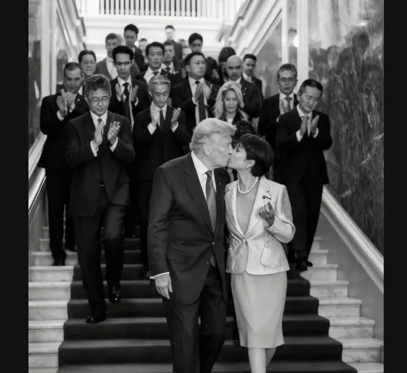 ▲歷史學者徐泓誤貼AI生成的川普跟高市早苗的「親吻照」，引發網友批評與學界討論。（圖／取自趙君朔臉書）