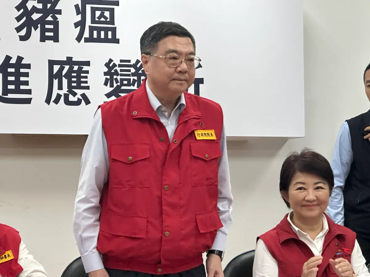 ▲卓榮泰到台中主持非洲豬瘟中央前進應變記者會。（圖／記者顏幸如攝，2025.10.30）