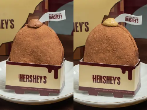 ▲左起：「HERSHEY’S可可巧貝」49元、「HERSHEY’S開心果可可巧貝」59元。（圖／Mister Donut提供）