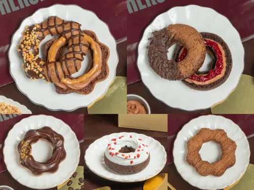 ▲Mister Donut聯名HERSHEY’S甜甜圈，波堤及多拿滋系列55元～69元。（圖／Mister Donut提供）