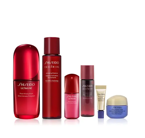 ▲高雄大遠百獨家商品資生堂紅妍山茶花修護精華(50ml+10ml)、激抗痕亮采緊緻(霜N輕15ml+抗皺精華乳A2ml)、紅色活酵超導奇蹟露(70ml+30ml)價值9,230元、週慶價3,915元，限量15組。（圖／遠百提供）