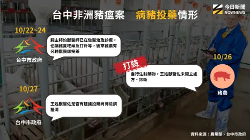 ▲台中非洲豬瘟案，病豬投藥情形。（圖／專題專案中心製表）