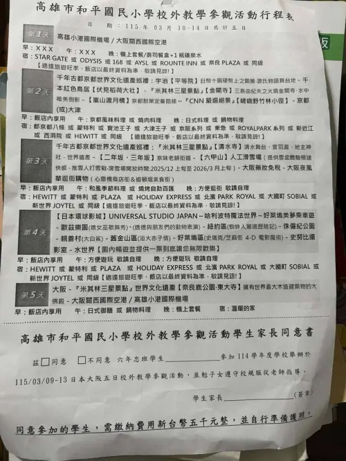 ▲網友於社群平台秀出兒子畢業旅行行程表，到日本5日遊每人團費竟然只要5000元。（圖／翻攝網路）