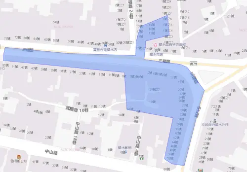 ▲11月3日至7日，台南鹽水區中正路汰換管線工程停水範圍。（圖／台灣自來水公司）